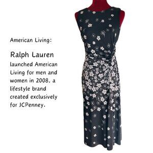 Ralph Lauren's American Living Women Fit & Flare Black/White Floral Midi Dress 6